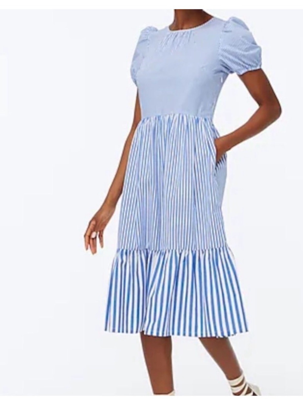 J Crew Blue and White Striped Women’s Midi Dress